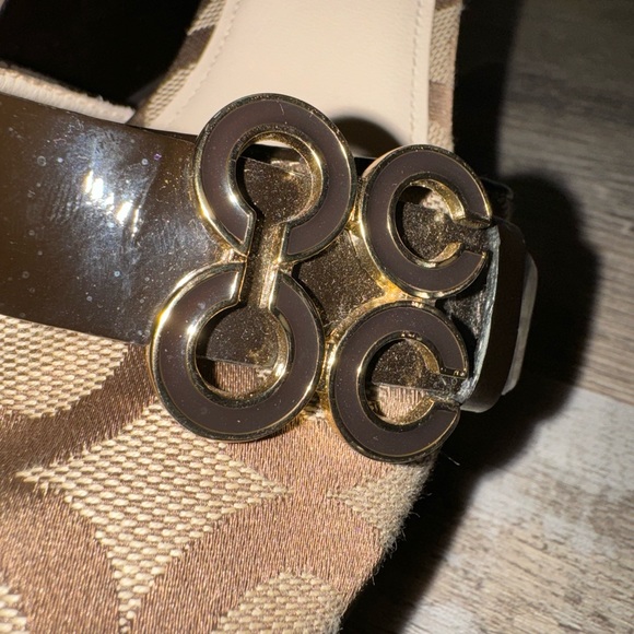 COACH Geri Black Brown Logo Print Canvas Wedge Heel Platform Sandals - US 7.5 - Picture 5 of 8